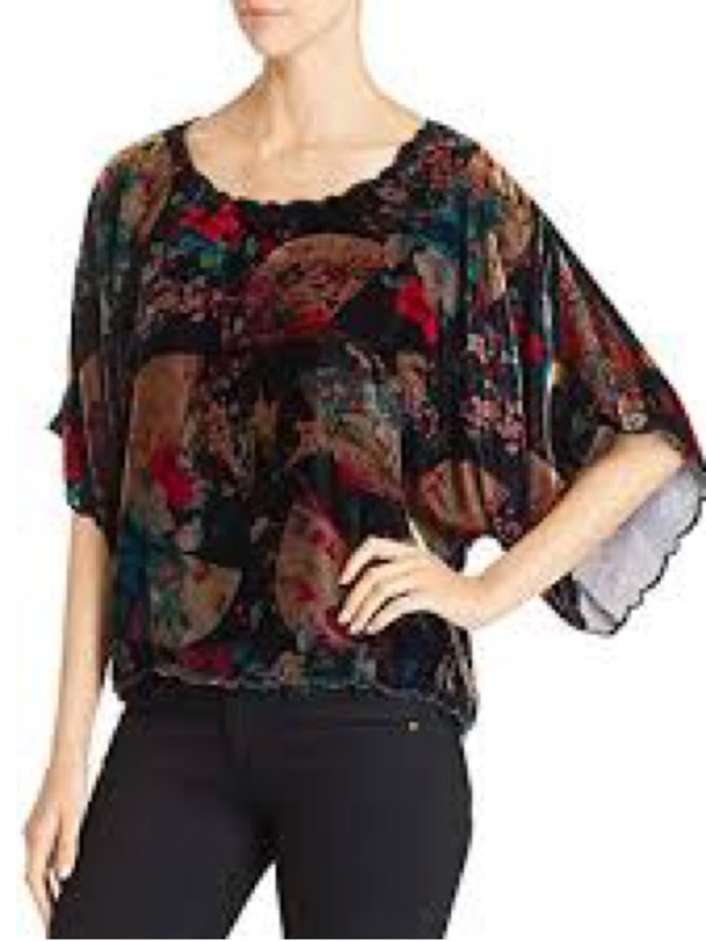 Johnny Was Black Velvet Floral Paisley Dolman Sleeve Blouse small